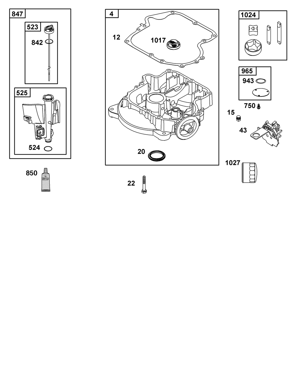 Crankcase Cover/Sump And Lubrication Group Diagram and Parts List for 33R877-0104-G1 200000 - 399999 Briggs and Stratton Engine